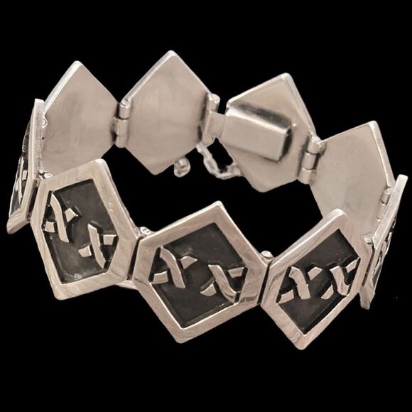 Sterling Silver Victoria Cony Taxco Mexico Assymetrical Polygon Bracelet - Picture 1 of 8